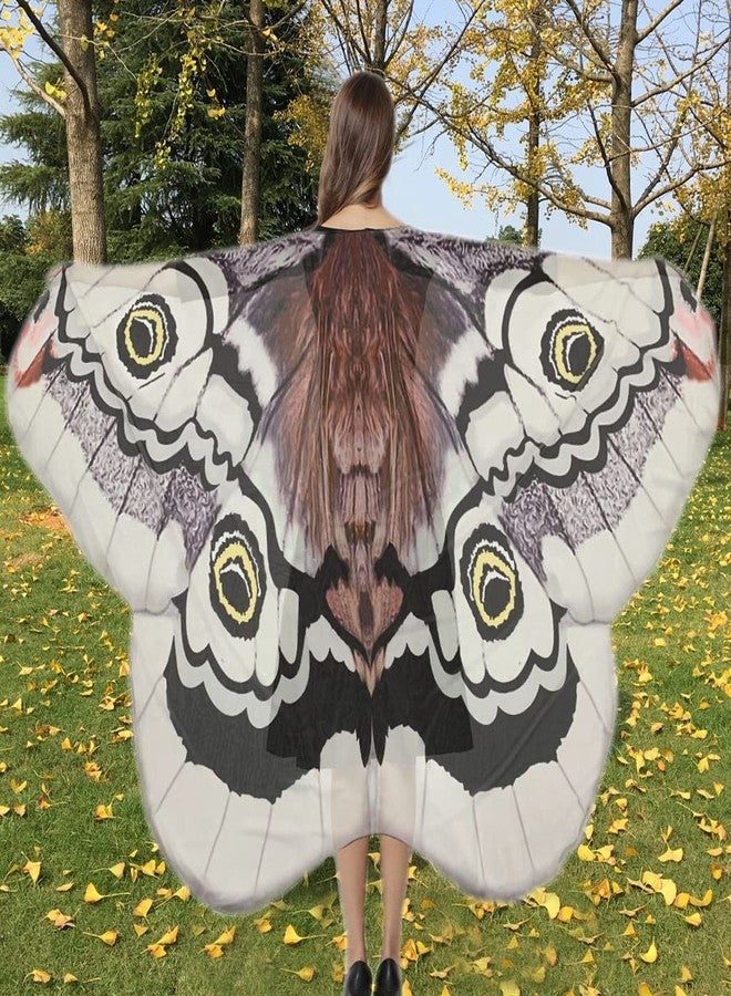 GRAJTCIN Butterfly Wings Cape for Womens Halloween Fairy Pixie Moth Costume Antennas Headband Mask (Grey Emperor Moth) - Image 2